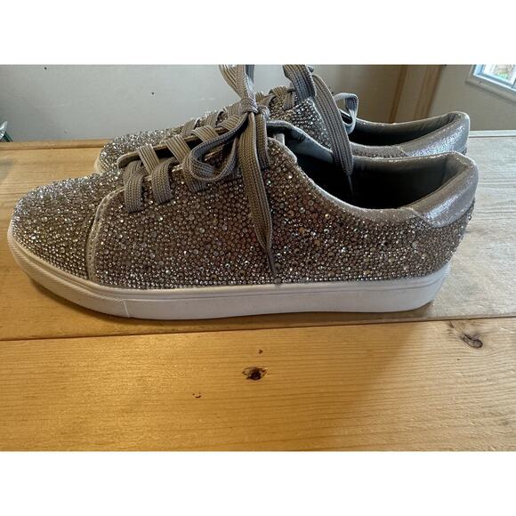 DeBlossom Collection Size 7.5 Silver Rhinestone Shoes Sparkle Swifty Flat Tie - Picture 4 of 9